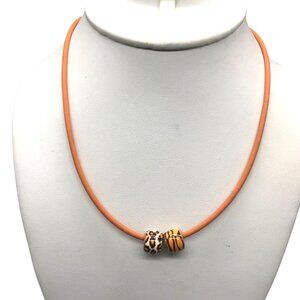 Bright Orange Amore & Baci Silicone Choker or Bracelet with Animal Print Beads